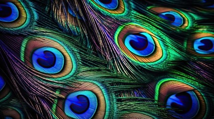 Detailed peacock feather - vibrant colors and intricate close-up view.