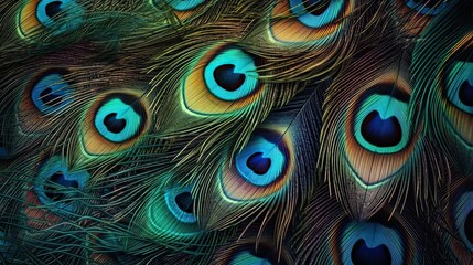 Obraz premium close-up view of a peacock feather texture background, highlighting the vibrant colors and intricate patterns