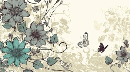 Floral painting background in muted colors with copy space