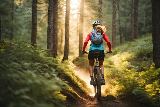 Mountain Biker in Summer Forest - Generative AI