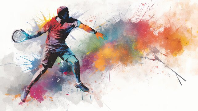 Energetic abstract tennis background with dynamic brush strokes