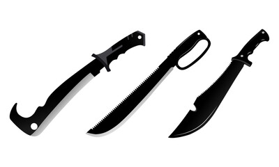 knife icons set - vector realistic different kitchen knives closeup isolated on transparent background. Knife png. Kitchen appliances png.