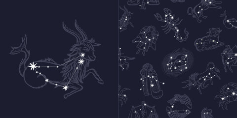 vintage retro engraving style. zodiac sign and astrology. printing on gold foil. modern style of tattoo on clothes. nude style. for printing on fabric and packaging