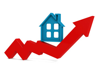 Red up arrow with blue house