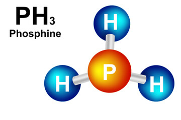 Structural chemical formula and molecule model of Phosphine