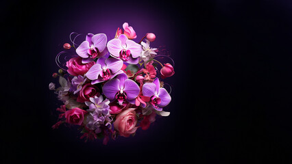 Orchidee in lila und pink als Blumenstrauss Nahaufnahme, ai generativ