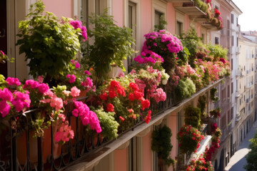 Fototapeta na wymiar Nature's Haven: A Balcony Filled with Flowers