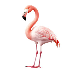 pink flamingo looking isolated on white