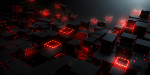  The Red and black Cubes Are In Movement Background 3d Wallpaper, Digital Art, Cube, Abstract Art  The Play of Shapes: Dynamic Red and Black Cube  Artwork 