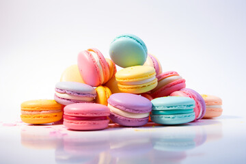 Obraz premium A bunch of multi-colored macaroons of delicate shades, on white background