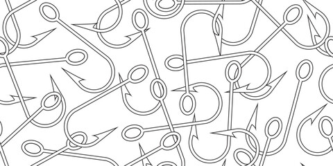 black white fishing hook seamless pattern