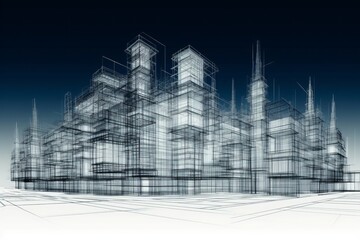 wireframe buildings, Generative AI