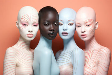 Fototapeta premium Multicultural Beauty with Moisturizing Masks Generative AI