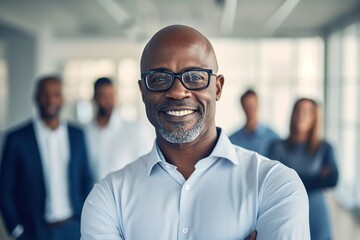 business businessman office mature middle aged meeting man portrait corporate manager smiling black businessperson generative ai