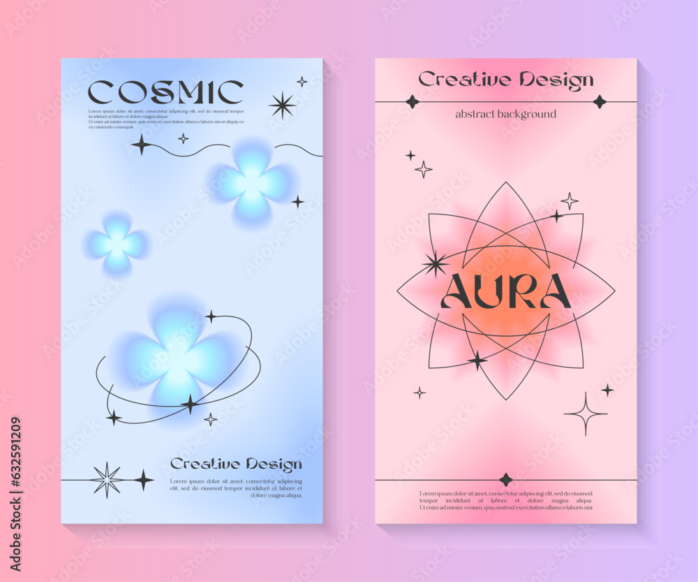 Wall mural vector insta story gradient templates with line shapes,heart,blurred sparkles,copy space for text in