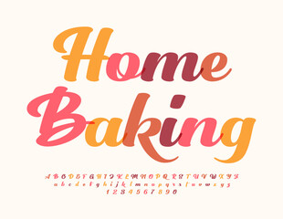 Vector creative poster Home Baking with artistic Alphabet Letters and Numbers. Watercolor cursive Font