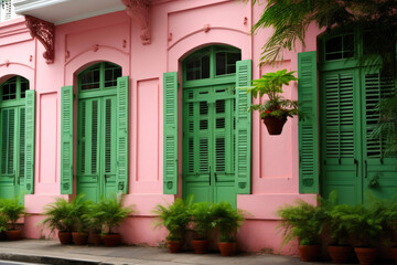 Fototapeta na wymiar Graceful Traditional Residences with Pink Highlights