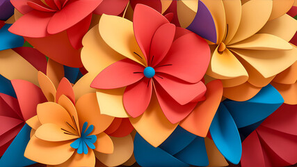 Colourful Flowers abstract , cubism style for background, wallpaper, 3D art print, Generative AI
