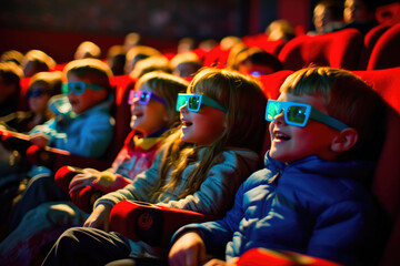 Fototapeta na wymiar Cinematic Thrills: Young Audience Lost in 3D Movie Magic