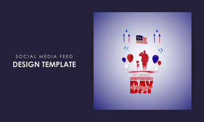 Vector illustration of Malaysia Independence Day social media story feed mockup template