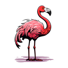 Pink flamingo vector illustration isolated on white background.