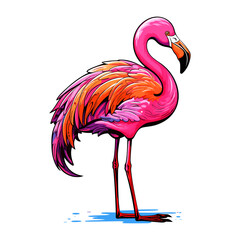 Pink flamingo vector illustration isolated on white background.