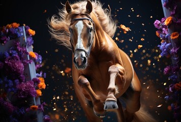 sports horse in a bridle. Portrait of a stallion. Horse muzzle close up. dressage horse. Horseback Riding. horseback riding.