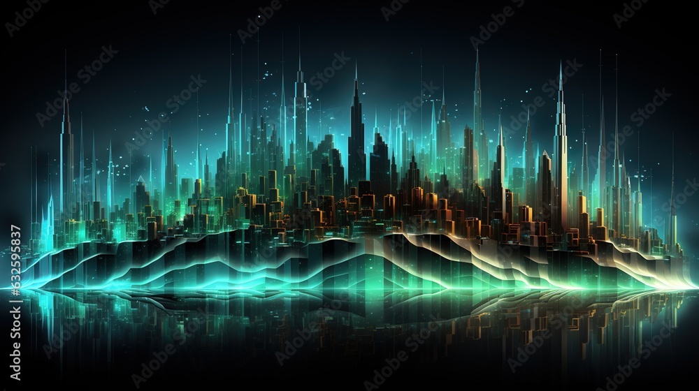 Poster sound waves oscillating with the glow of light, abstract technology background..