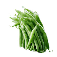 Close up of fresh green French bean border with frost on a transparent background Isolated Nutritious vitamin rich food