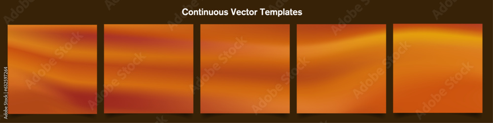 Poster continuous set of five orange and red gradient vector templates. perfect for carousel social media p