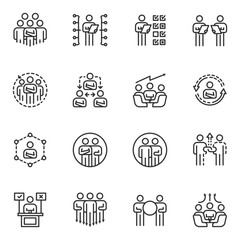 people icons business process, human resource management,  meeting work group team , icon line vector design elements pictograms and infographics 