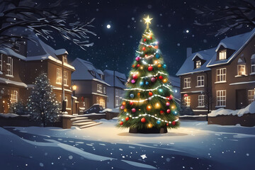 christmas tree in the night generative ai
