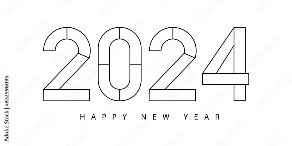 Poster 2024 happy new year. 2024 modern text vector design isolated on white background.