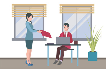 Office workers. Vector illustration. Teamwork enhances problem-solving and decision-making processes In team meeting, strategies are devised and action plans are formulated Office workers strive
