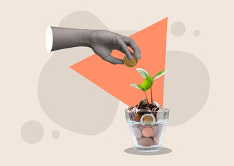 Successful career takeoff. Profitable investment, business concept. Art collage.