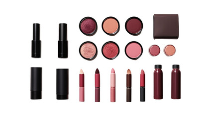 Collection of Makeup products with shadow isolated on transparent background PNG cutout , generative AI - obrazy, fototapety, plakaty
