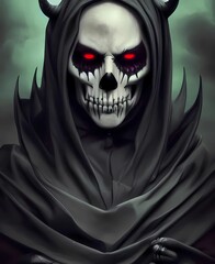 A skeleton in a hood