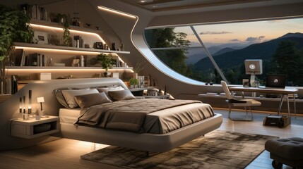 Modern bedroom design. Generated by AI