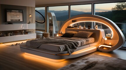 Modern bedroom design. Generated by AI