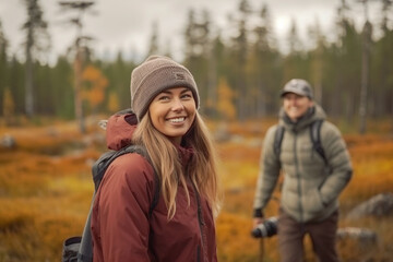 Young woman enjoys an autumn hike