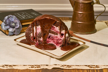 Traditional French deserts in a luxurious coffee shop.