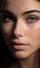 Schönes gepflegtes Frauen Gesicht mit natürlichen Make up für Kosmetik und Permanent Make up Poster Nahaufnahme, ai generativ