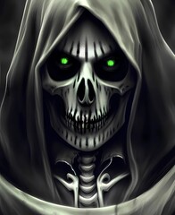 A skeleton in a hood