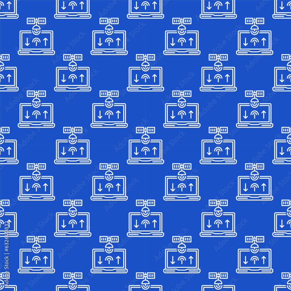 Aufkleber laptop computer and satellite vector internet access concept blue line seamless pattern