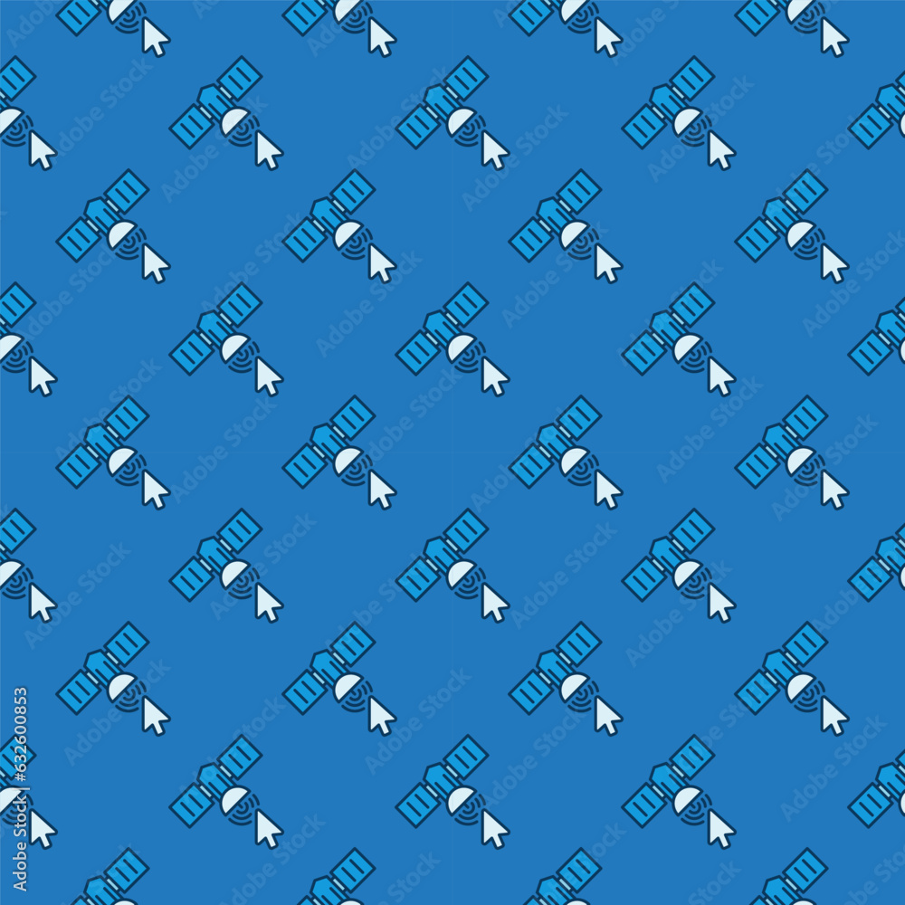 Poster mouse cursor on satellite vector blue seamless pattern