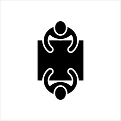 Brainstorming and teamwork icon. Business meeting. Debate team. Discussion group. People in conference room sitting on white background