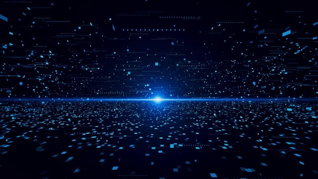 Digital blue landscape particle wave Communication or social media network connections. Cyberspace matrix hologram digital data flow. science fiction binary code particles. Science Technology concept