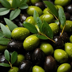 Professional photography of green and black olive patterns. Generated by AI