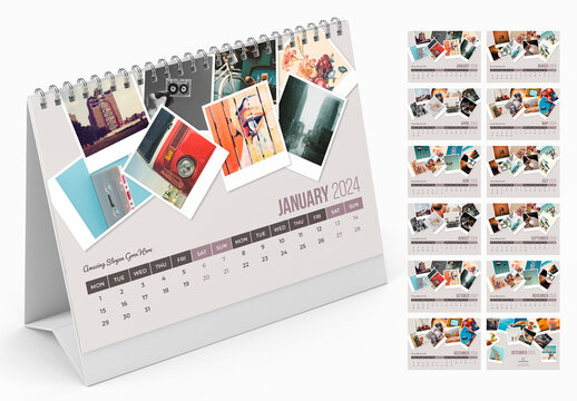 Desk Calendar 2024 Layout with Instant Photos