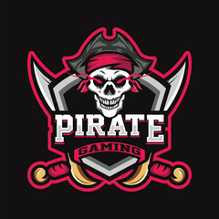 Pirate vector logo template, Pirate sport gaming mascot logo template, pirate skull with a sword